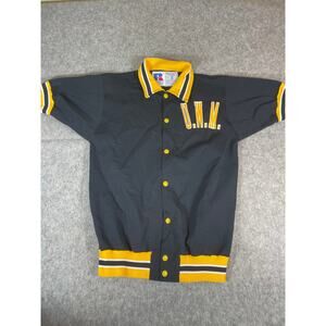 VTG 80s UWM Russell Athletic Warm Up Jumper Mens S Black Yellow Snap Sportswear